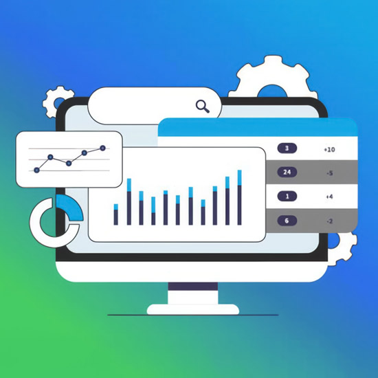 Fixed Ops: The Quiet Growth Engine of the Dealership; A computer monitor displays various analytics, graphs, and data points with gears in the background. The tone is professional and tech-oriented.