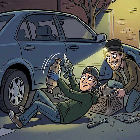 Cartoon of people stealing a car