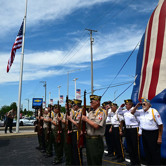 People marching with american flags
